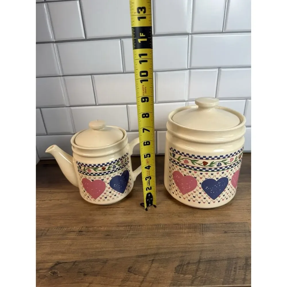 Vintage 1986 Hearts Delight Tea Pot & Canister Set